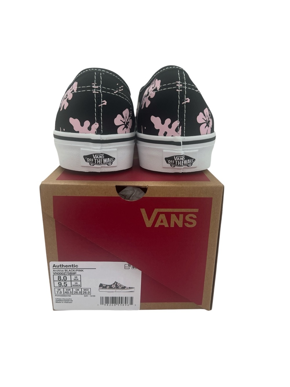 Vans Authentic Archive Black Pink Floral Sneakers Women 9.5 Men 8 - Picture 7 of 9